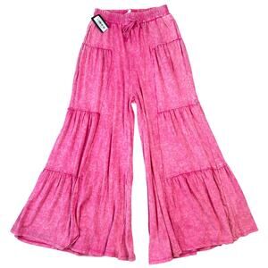 NWT Oil and Hali Pink Mineral Wash Drawstring Elastic Waistband Wide Leg Pants S